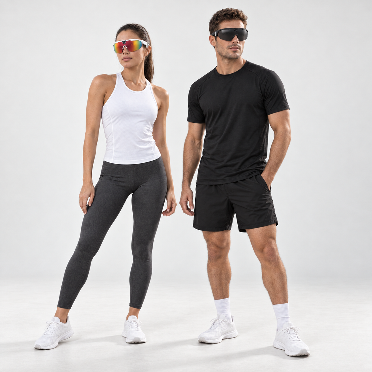 Athletes wearing white- and black-frame BIVDIKO W640 smart sports glasses