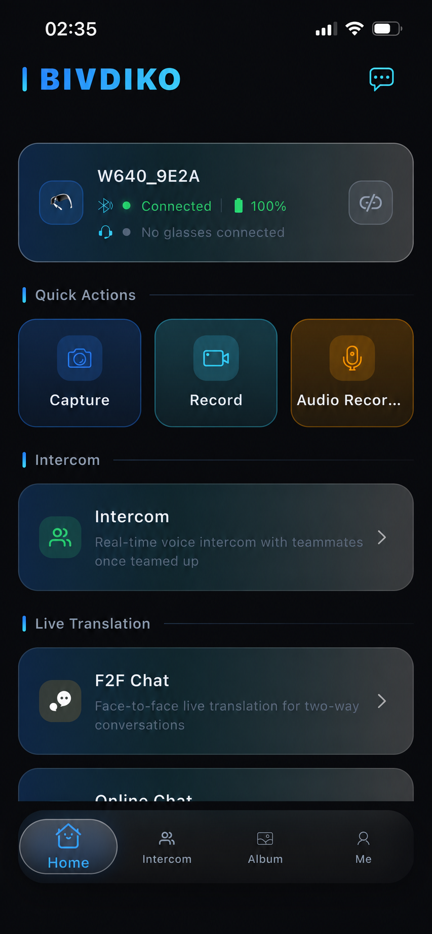 Complete BIVDIKO App home screen