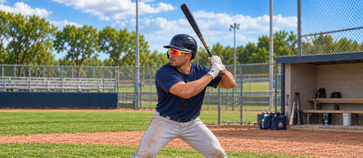 Baseball athlete wearing BIVDIKO smart sports glasses in daylight