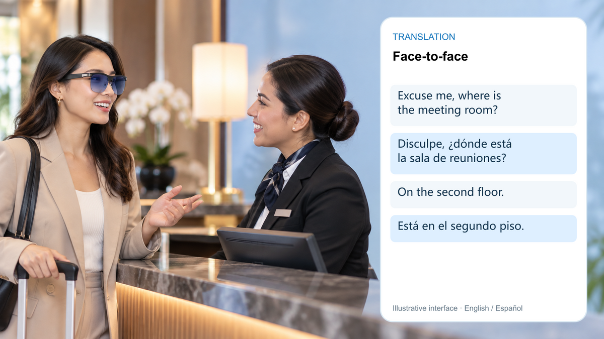 English–Spanish face-to-face translation illustration.