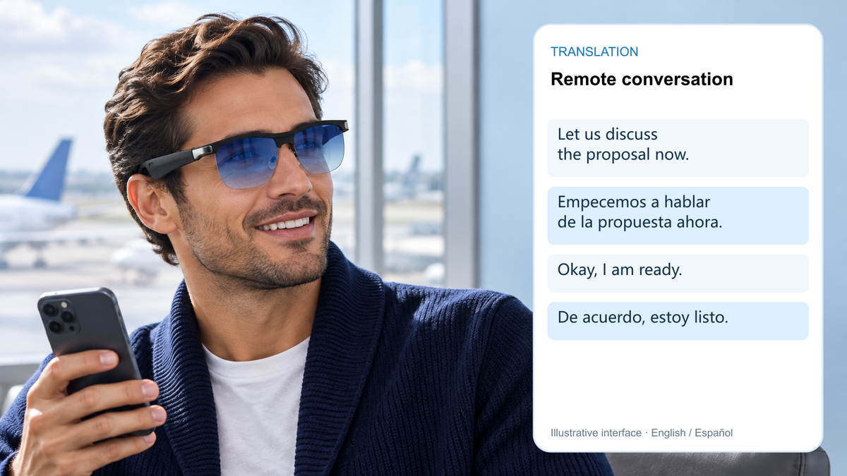 English–Spanish remote translation illustration.