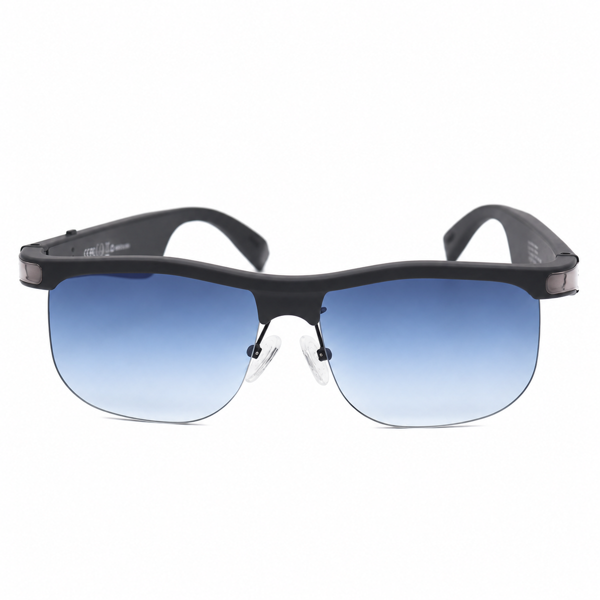 BIVDIKO BIV100 Bluetooth audio glasses with a black frame and blue gradient lenses, front view