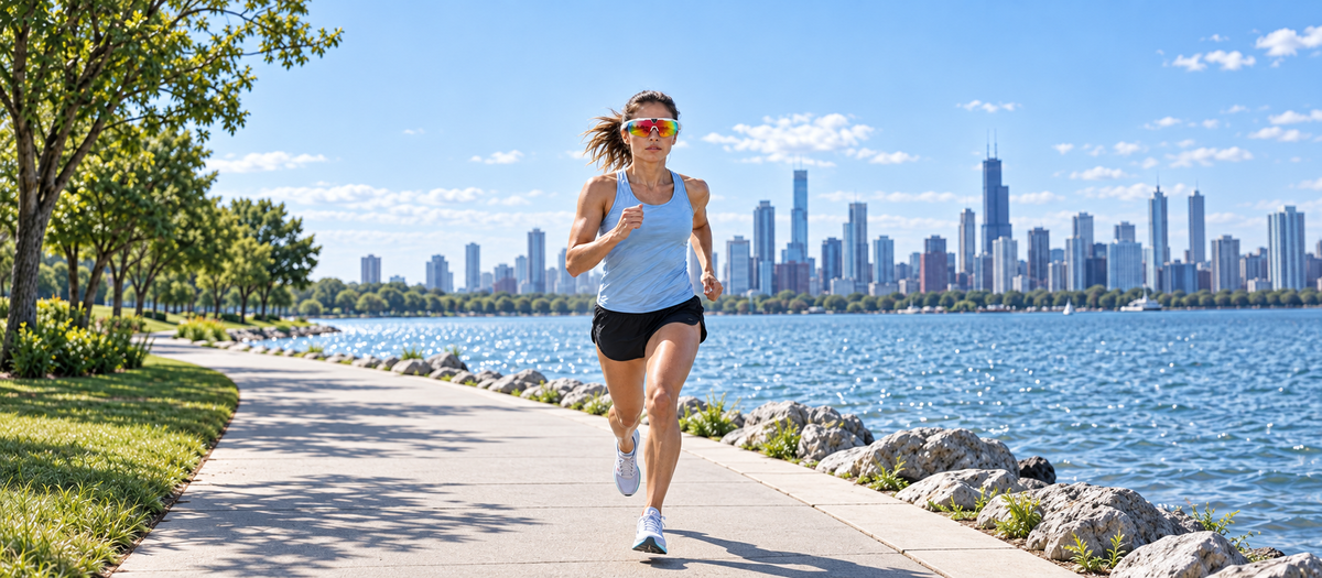 Runners wearing BIVDIKO smart sports glasses