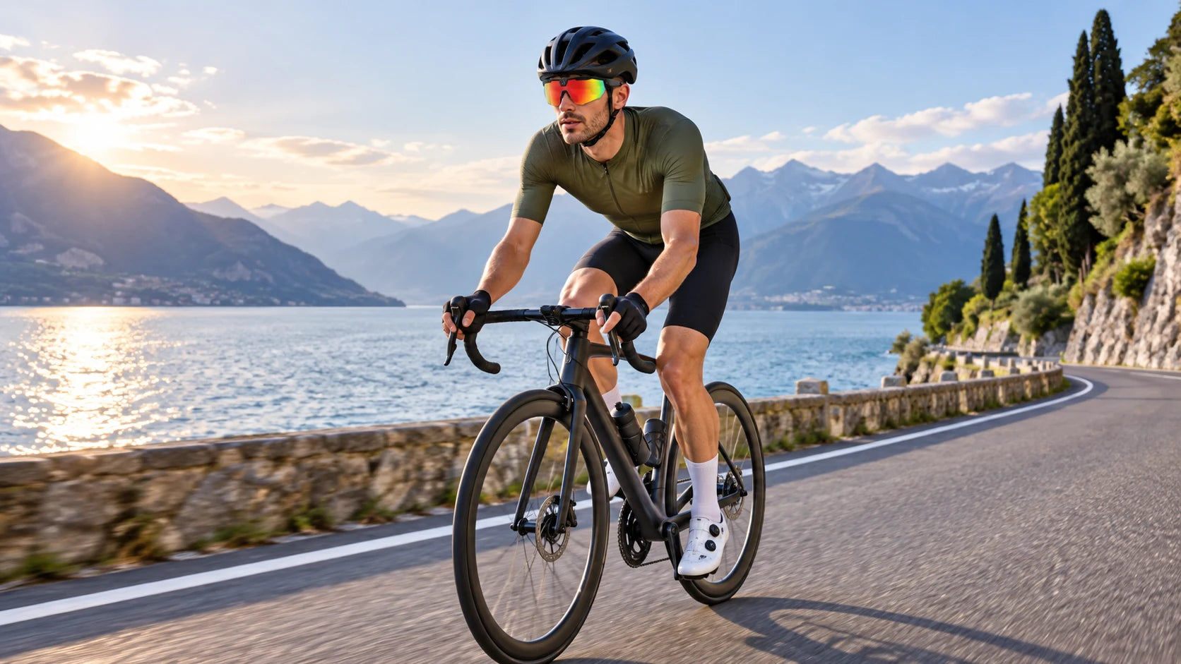 Cyclist recording a ride hands-free with BIVDIKO smart sports glasses