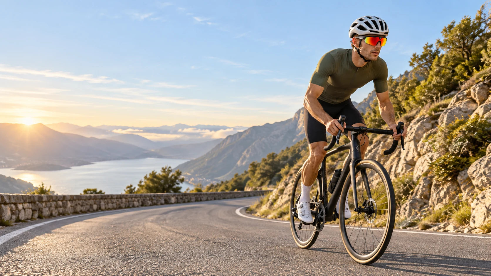 Cyclist wearing BIVDIKO smart sports glasses