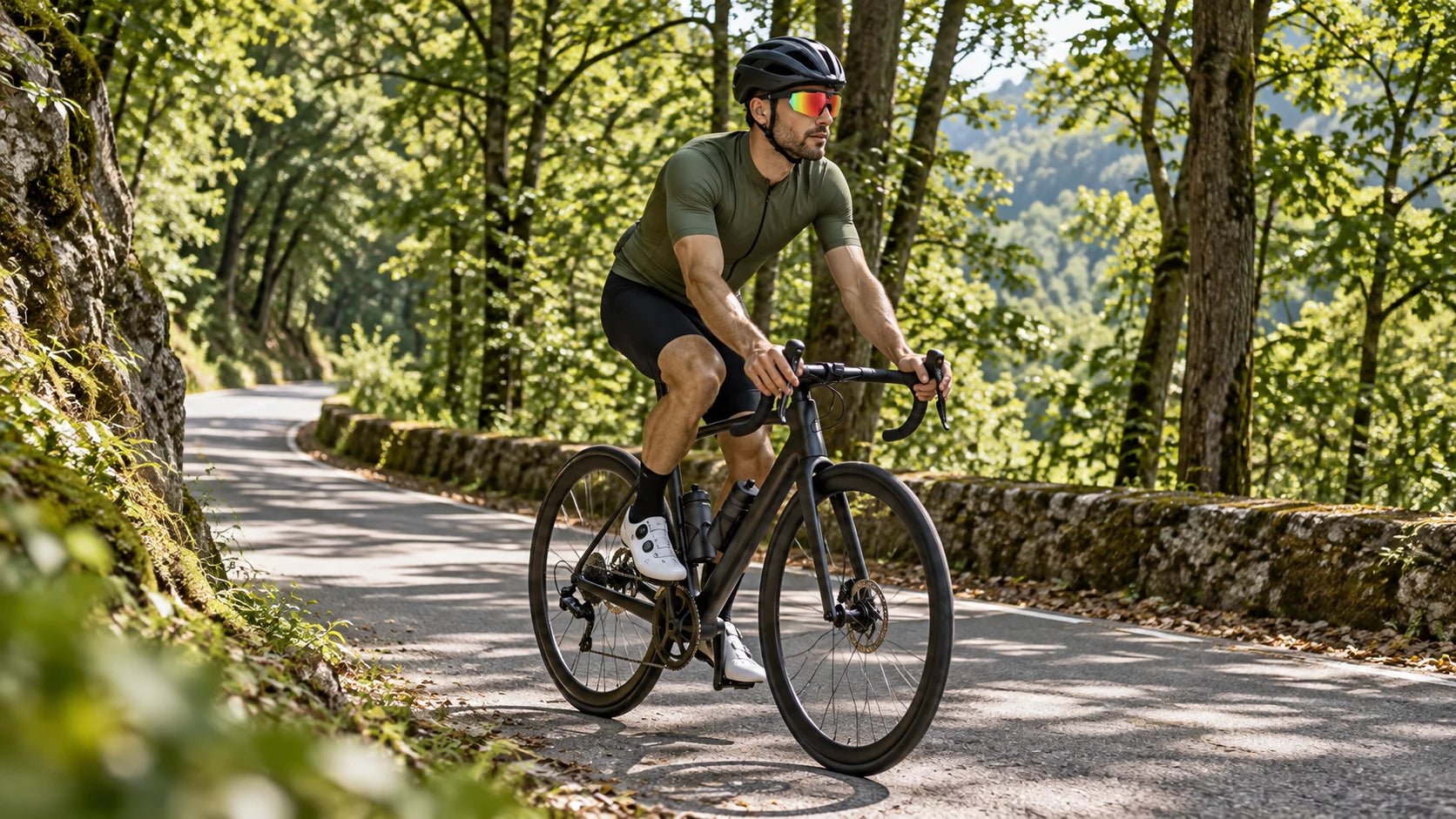 Cyclist using open-ear audio while riding