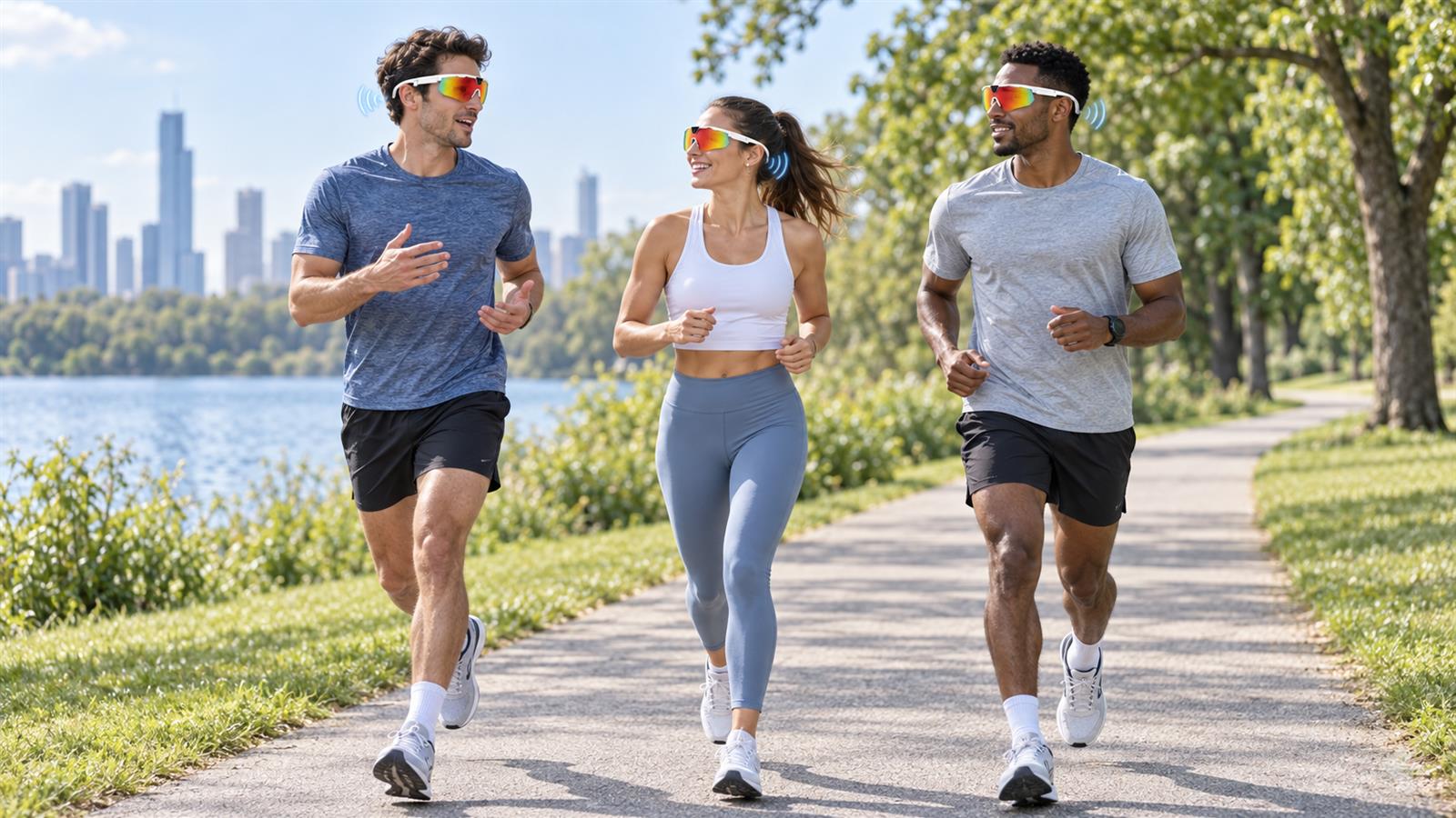 Running group communicating through open-ear intercom