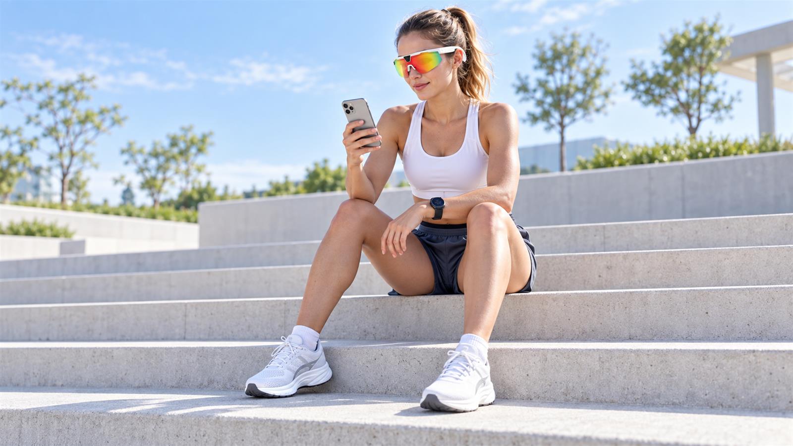 Runner using a phone naturally after a run